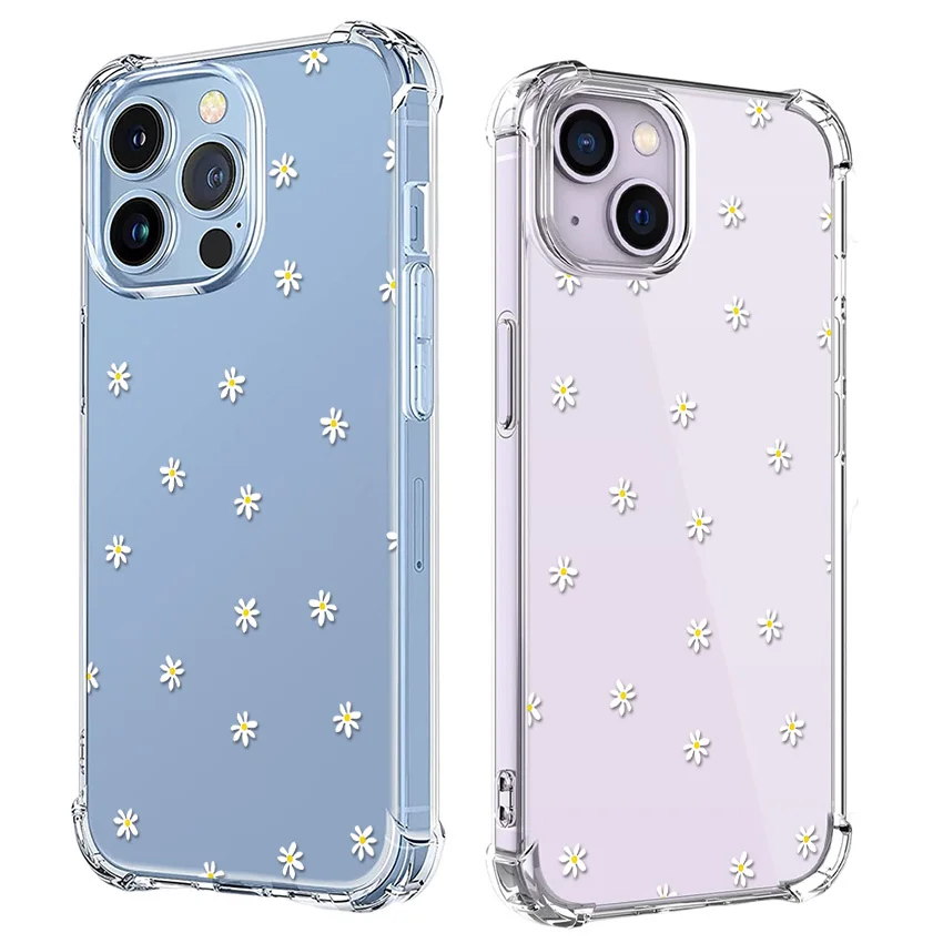 Full Screen White Daisy Phone Case for iPhone 15 14 13 12 11 Pro X XS XR Max 7 8 Plus Se 3 Mini Shockproof Soft Clear TPU Cover