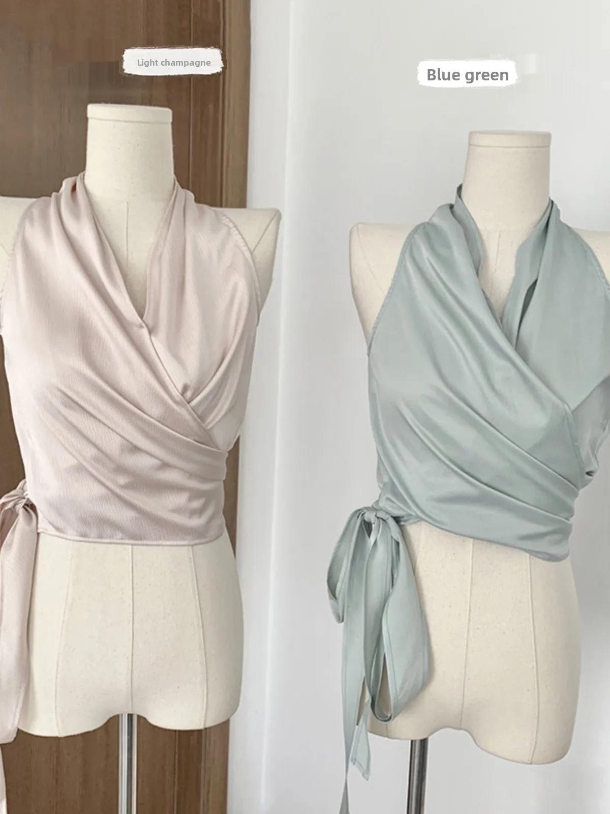 

Cross-Band Vest Design Sensation V-Neck Waist-Cinching Neck Hanging Sleeveless Top Korean Style Slim Fit Color Shirt