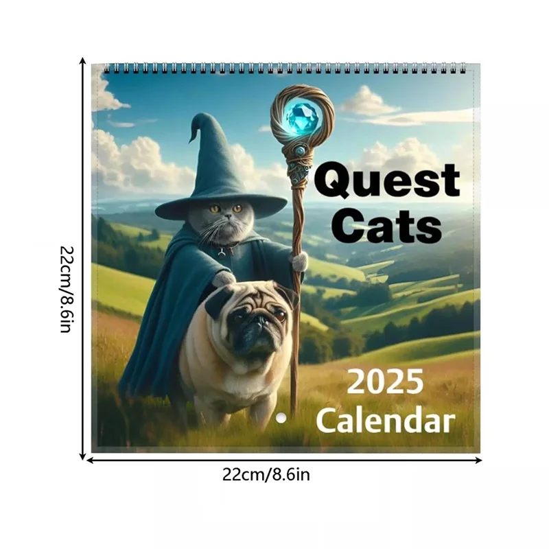 

J1UL1N 2025 Weird Medieval Quests Cats Calendar 2025,Funny Cat Wall Hanging Monthly Calendar 2025 Calendar