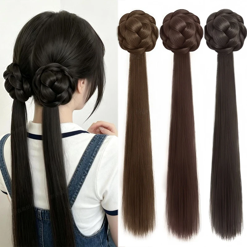22 Inch Synthetic Vintage Braided Ponytail Extension Claw Clip Easy Install Fake Ponytail Wig for Women Daily Use
