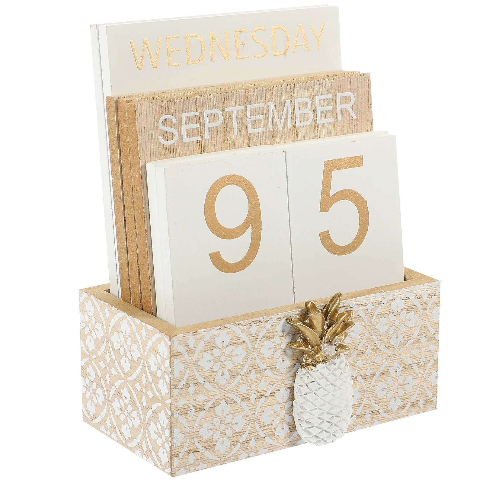 Calendario de bloques de madera de escritorio perpetuo, diseño rústico, uso redondo del año para decoración de mesa de oficina en casa, bloque de calendario de madera