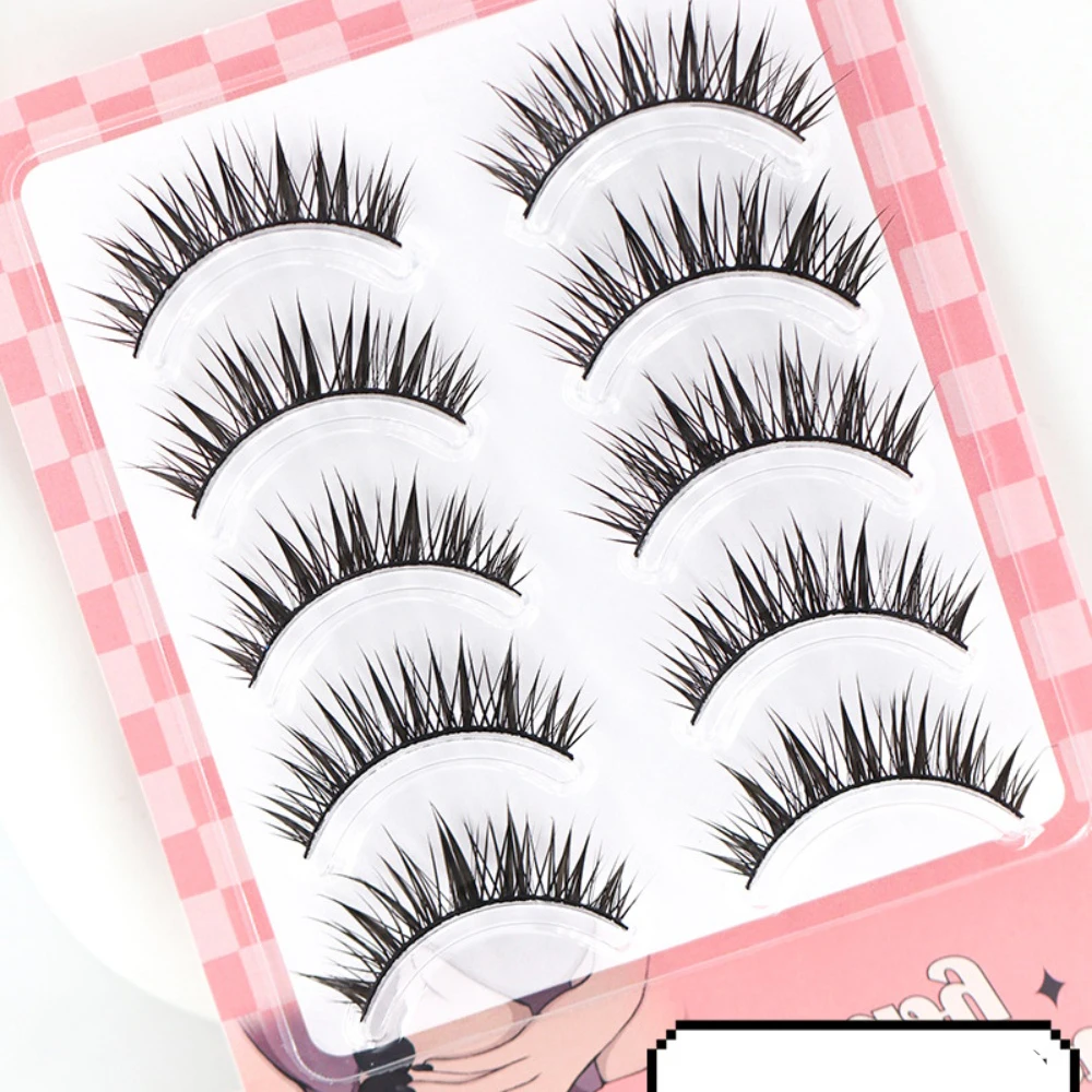 Practical 5 Pair False Eyelashes Strip Wispy Fake Lashes Natural Spiky Wispy Thick Eye Lash for Daily Use Wedding Vacation Gift
