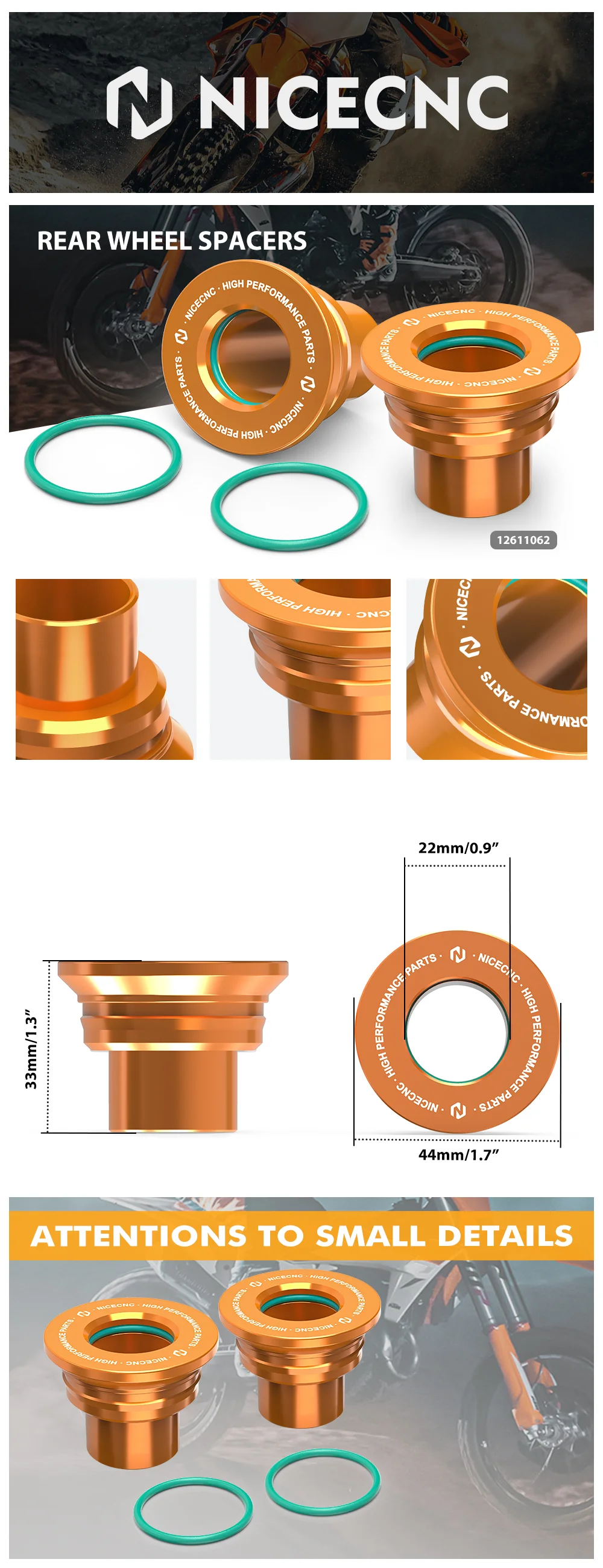 (EU-Lager) Für KTM EXC 300 22mm Vorder- und Hinterrad-Abstandshalter-Kit XCF-W 500 EXC-F 450 SX-F 350 XC-F250 XC-W 300 XC150 SX125 – Detail 3