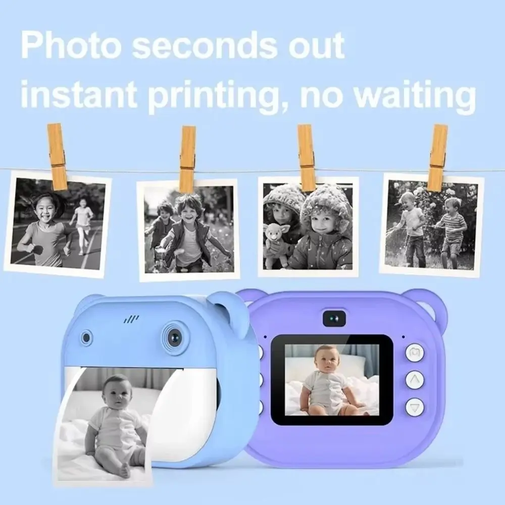 2024 32G Memory Card Digital Camera Cartoon Mini Instant Photo Printing HD Cute Kids Thermal Print Camera Children