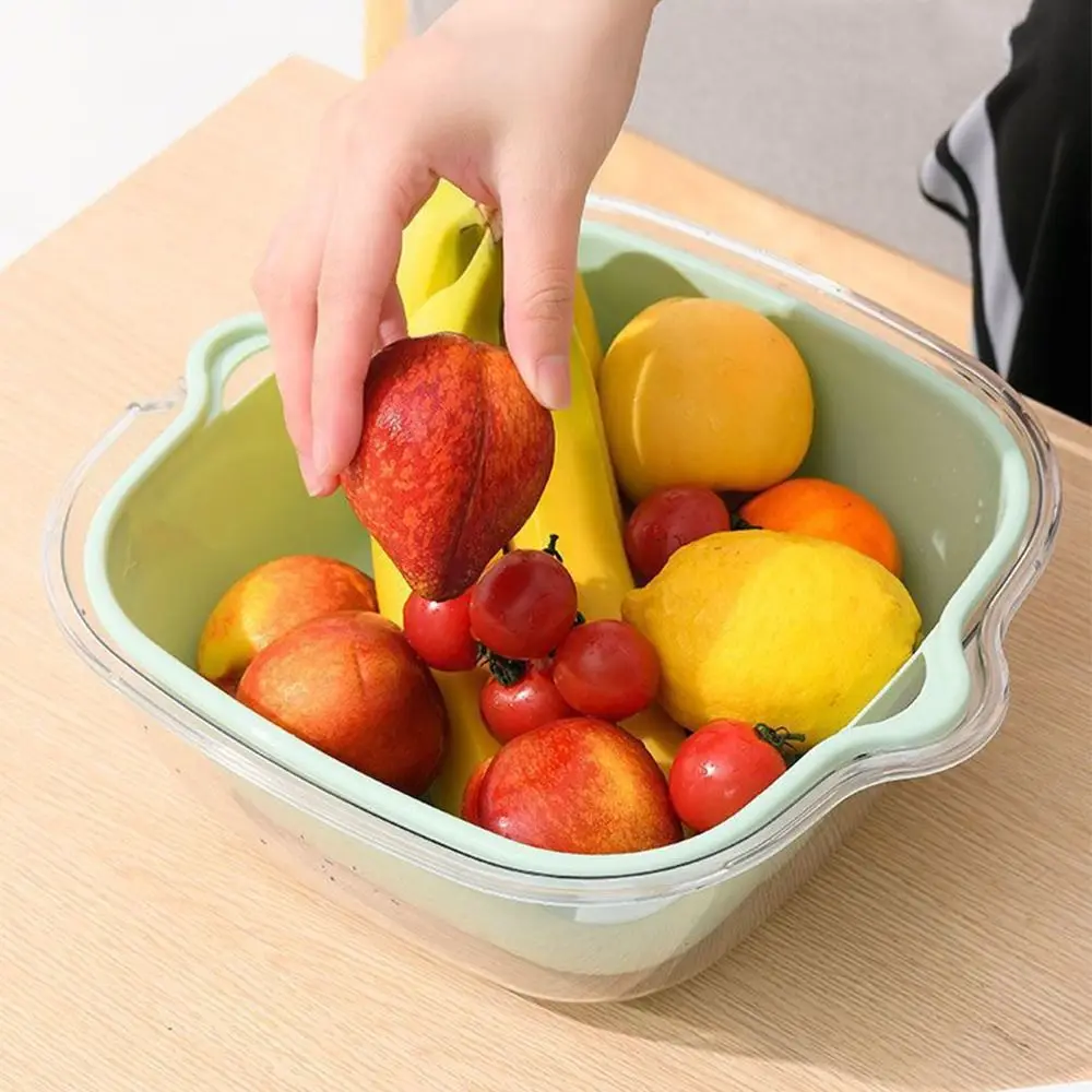 8pcs/set Double Layer Vegetable Washing Drain Basket BPA Free Colorful Kitchen Fruit Washing Container Removable Household