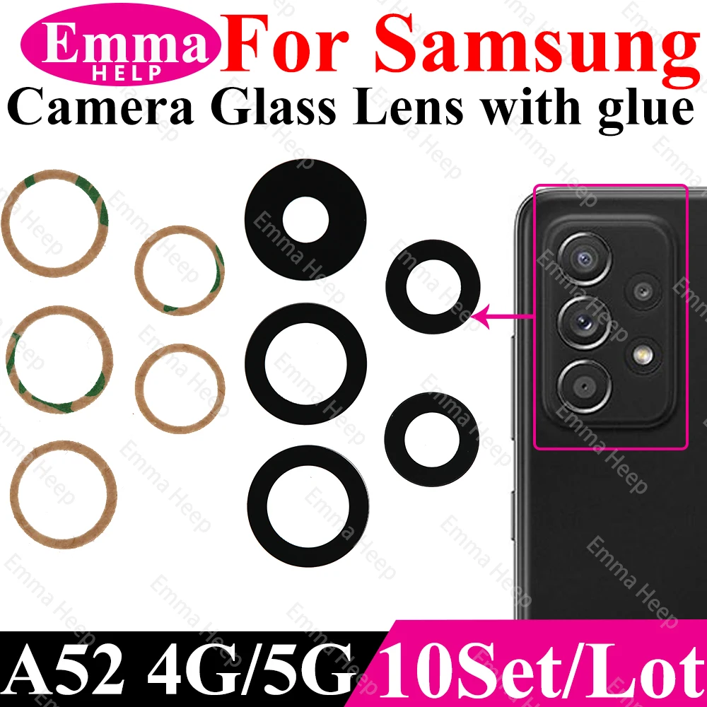 EmmaHelp10pcs/lot Rear Camera Lens for Samsung A22 5G A42 A12 A12s A32 A52 A72 4G Back Camera Glass Lens with Sticker