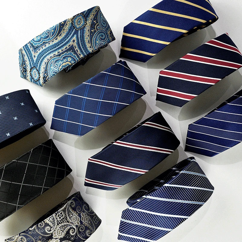 

New 6cm Narrow Polyester Necktie for Men Business Meeting Formal Jacquard Striped Plaid Skinny Tie Daily Wear Cravat Gift