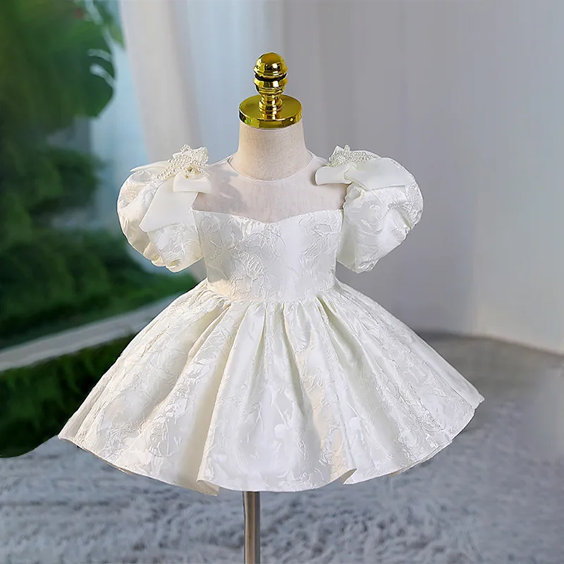 

Newborn Baby Girls Tutu Gown Kids Birthday Party Lush Dress Toddlers Flower Girls Brideamaid Wedding Dresses Cute Bow White