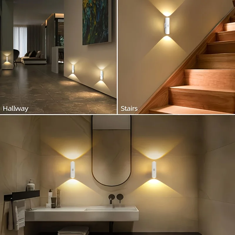1/2/3pcs White Wall-Mounted Motion Sensor Light LED Dual-Light Source Ambient Lamp Multi-Color Dimmable Bedroom Night Light