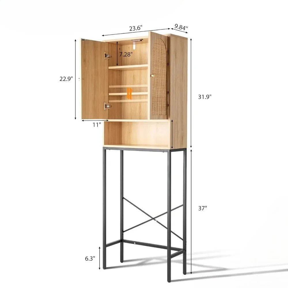 

Bathroom Cabinet, Over The Toilet Storage Cabinet, with Wicker Doors, Adjustable Shelf for Bathroom, Bathroom Cabinet