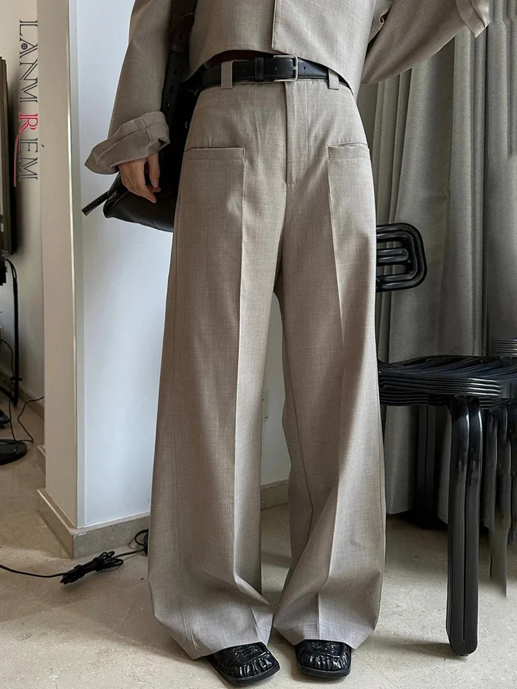 

[LANMREM] Elegant High Waist Wide Leg Pants For Women Solid Office Lady Straight Suits Trousers Fashion 2024 Spring New 26D8615