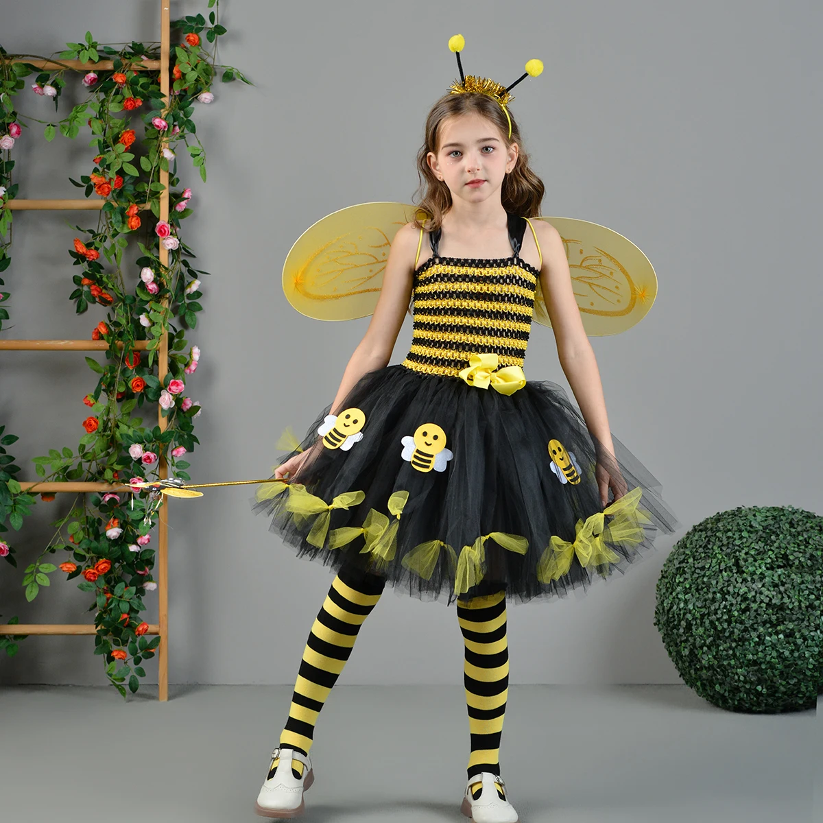 Little Bee Tutu Dress for Girls Halloweeen Purim Cosplay Costume Kids Honey Bee Fairy Fancy Dress Up Birthday Party Dresses