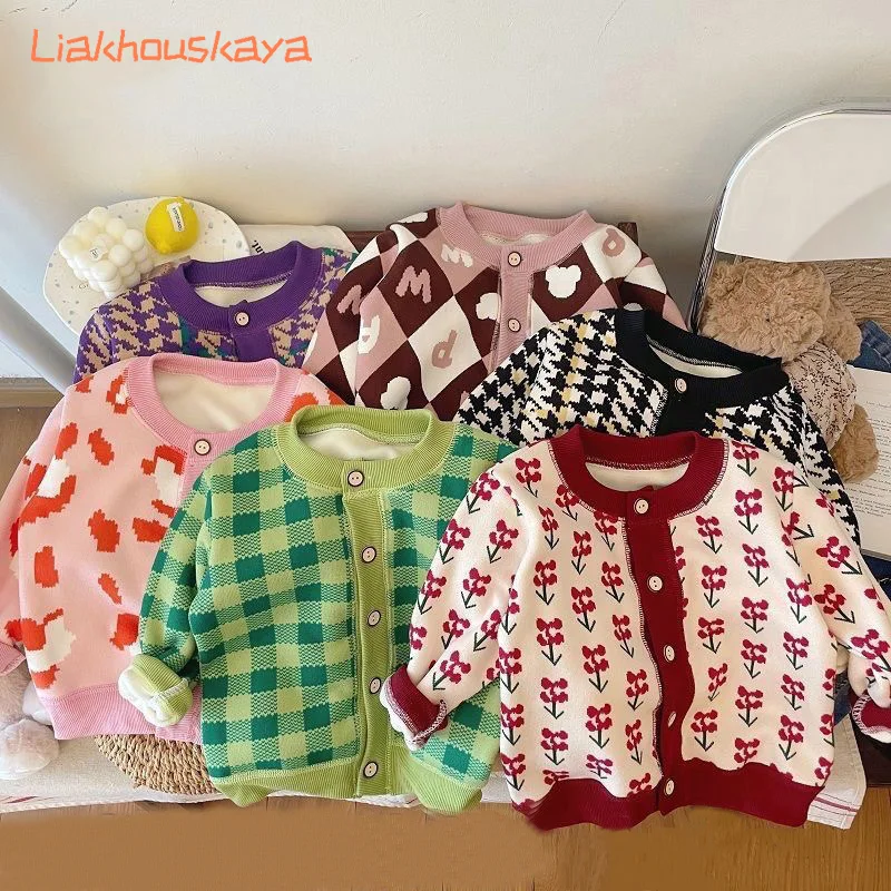 Kids Fleece Lined Sweater Coat Unisex Ins Style Fashion Knitwear Baby Versatile Trendy Knitted Top Class A Soft Warm Outerwear