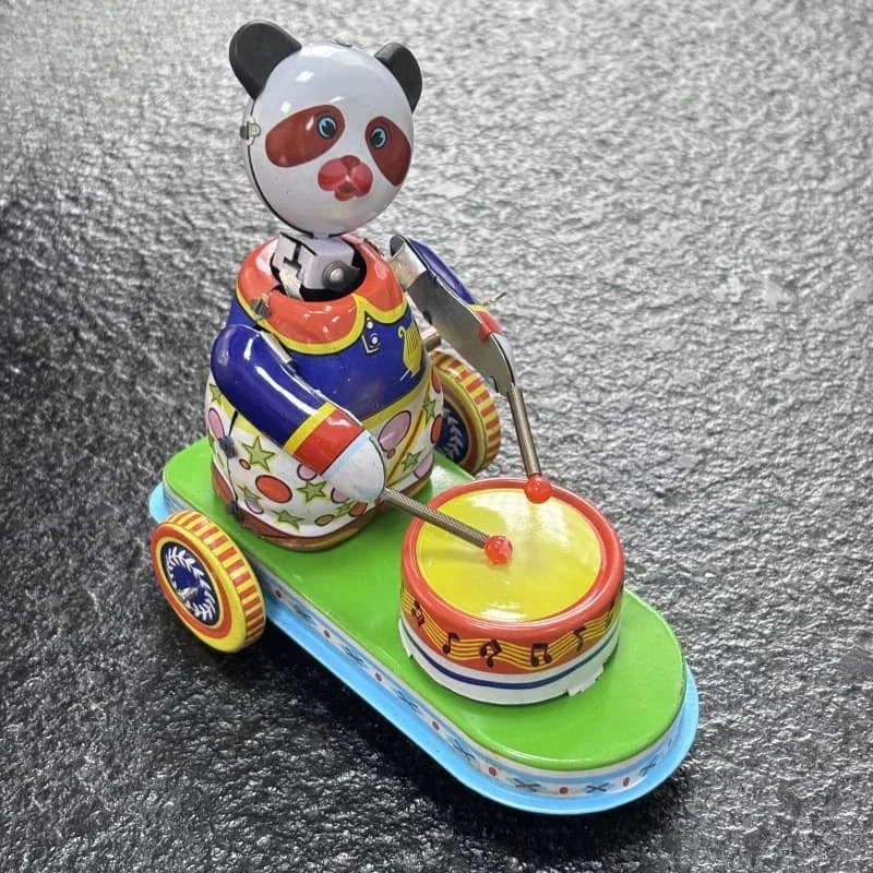 [面白い] 大人のコレクションレトロゼンマイおもちゃ金属ブリキドラミング動物パンダ車機械式時計仕掛けのおもちゃフィギュアモデルキッズギフト