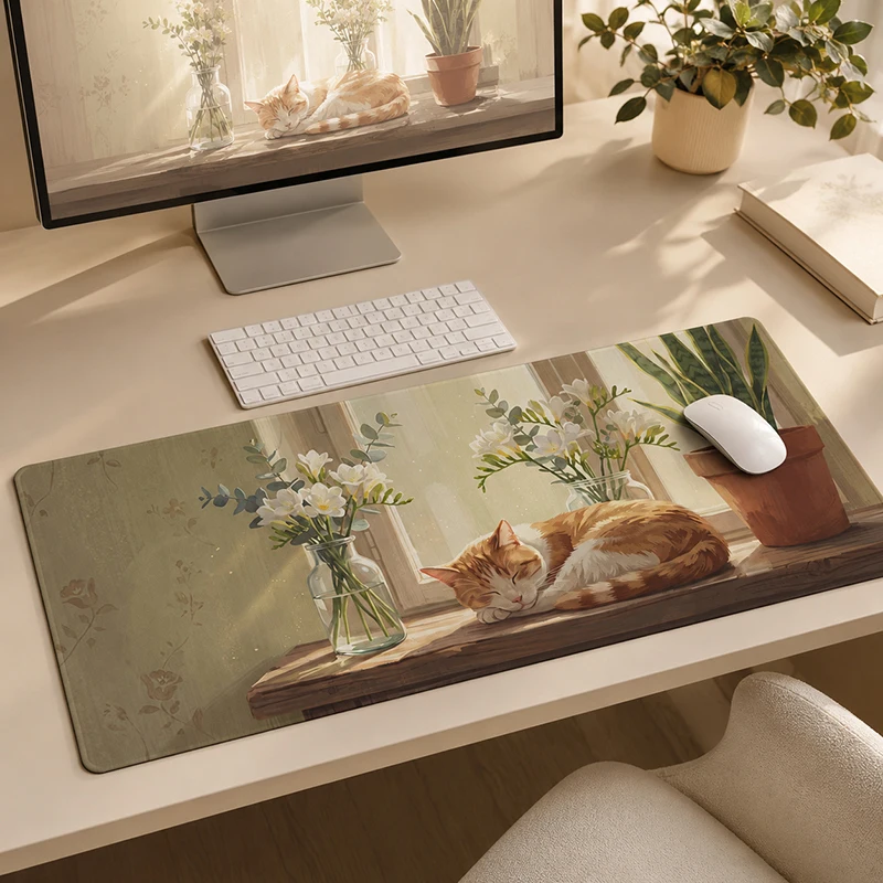 Orange Cat Mouse Pad Gaming printon demand Computer Mousepad XXL Playmat Carpet Natural Rubber Office Mice Pad