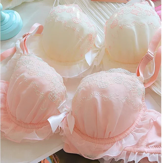 Japanese cute girl bra underwear set sweet and cute my melody kawaii lingerie briefs gathered lolita seamless bra and panty set