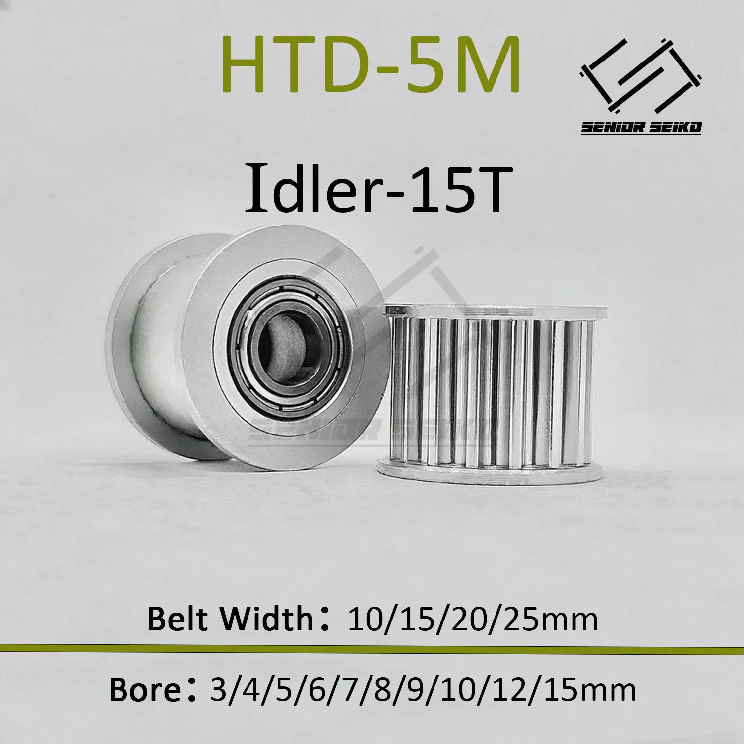 15T Idler HTD5M Timing Pulley 15teeth Gear with Bearing Belt Width 10/15/20/25mm Bore 3/4/5/6/7/8/9/10/12/15mm wheel Belt Pulley