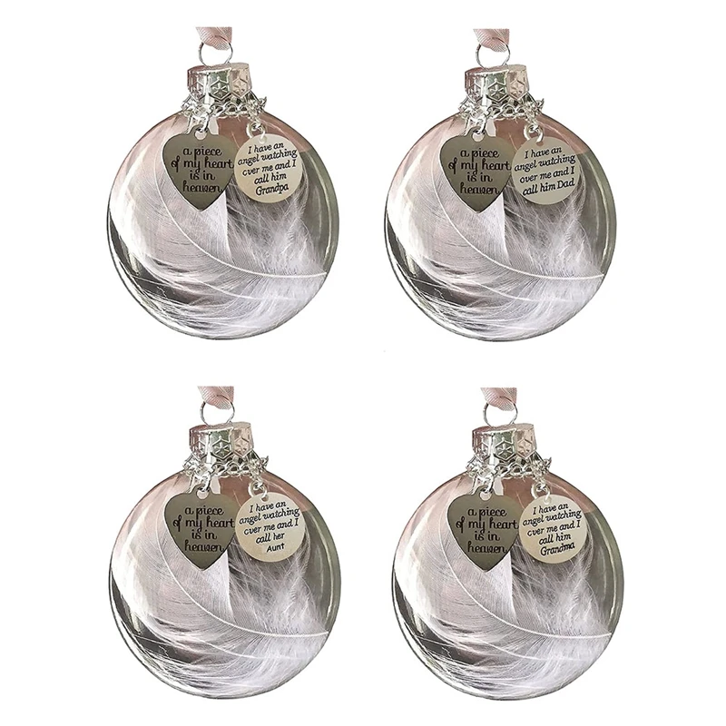 4 PCS Feather Ball Set Kit A Piece Of Heart Is In Heaven, Tree Hanging Pendant Gifts For Dad