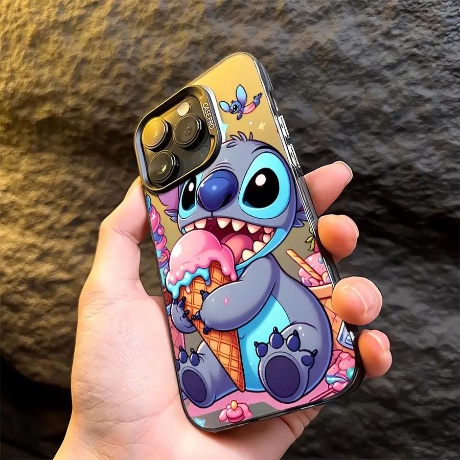 Cartoon Disney Leuke Stitch Case Voor Apple iPhone 15 11 16 13 14 Pro Max 12 15 Plus 11 Pro Matte Lens Bescherm Plating Telefoon Cover