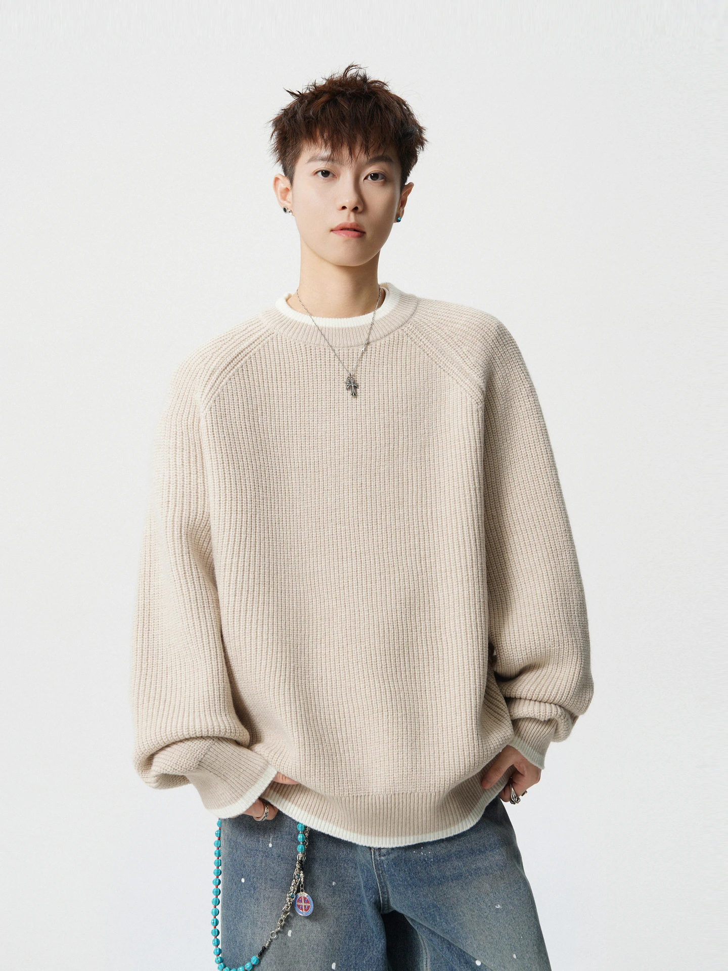 

Модный вязаный свитер в стиле ретро, свободный повседневный, осенний, для пар, утепленный, длинный, из хлопка