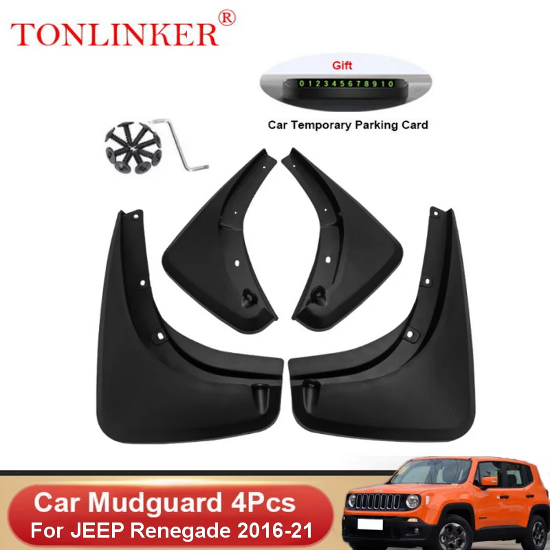 TONLINKER 4 Pcs Car Mudguard For JEEP Renegade 2016-21 Mudguards Splash Guards Fender Auto Front Rear Mudflaps Car Accessories