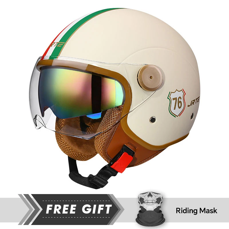 

Retro Motorcycle Helmets UV Protective 3/4 Motorbike Helmets Double Visor Open Half Four Seasons Jet Moto Helmet Capacete