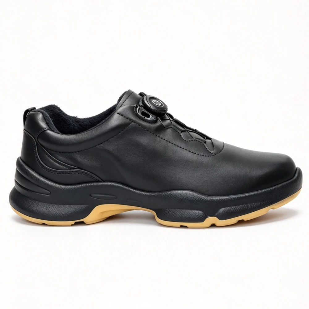 Real Leather Athletic Shoes Men Casual Jogging Walking Antiskid Rotary Buckle Sneakers Sports Hiking Loafers Lightweight Black