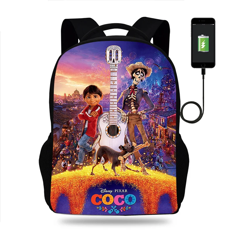 

Fashion Disney Coco Backpack Boys Girls School Bag Teenager Book Bags Men Women Rucksack USB Travel Knapsack Mochila