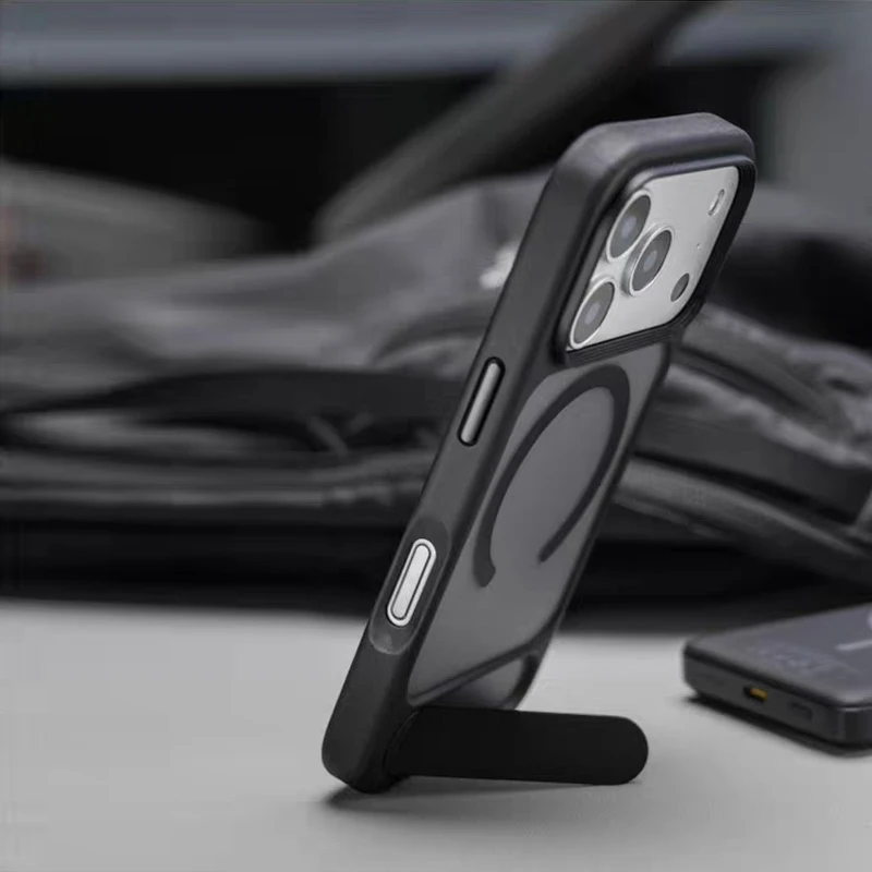 Niewidoczna składana podstawka do magnetycznego etui Magsafe dla iPhone 17 Pro Max 17Pro, matowa, przyjemna w dotyku, z obsługą bezprzewodowego ładowania, twarda obudowa. — zdjęcie produktu 3