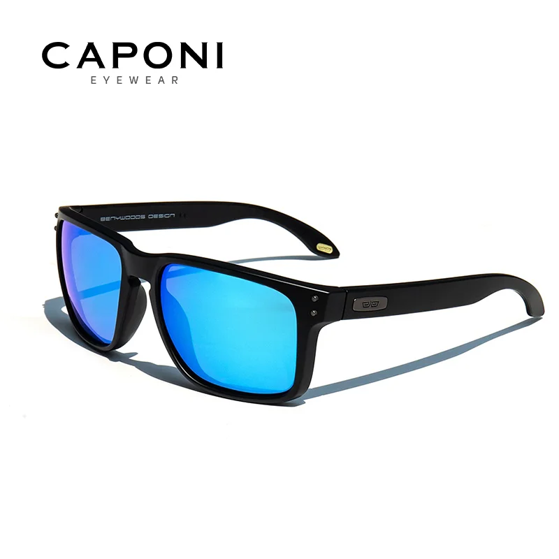CAPONI Blue Mirror Lunettes de soleil pour hommes TR-90 cadre polarisé UV Ray Cut Lense Eyewear Vintage Fashion Square Men Sun Glasses CPpayée ity 17