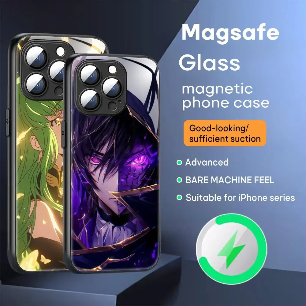 Anime Japanese Code Geass Phone Case For iPhone 16 15 14 13 12 11 X XR XS 8 Plus Mini Pro Max Glass Magnetic Phone Case