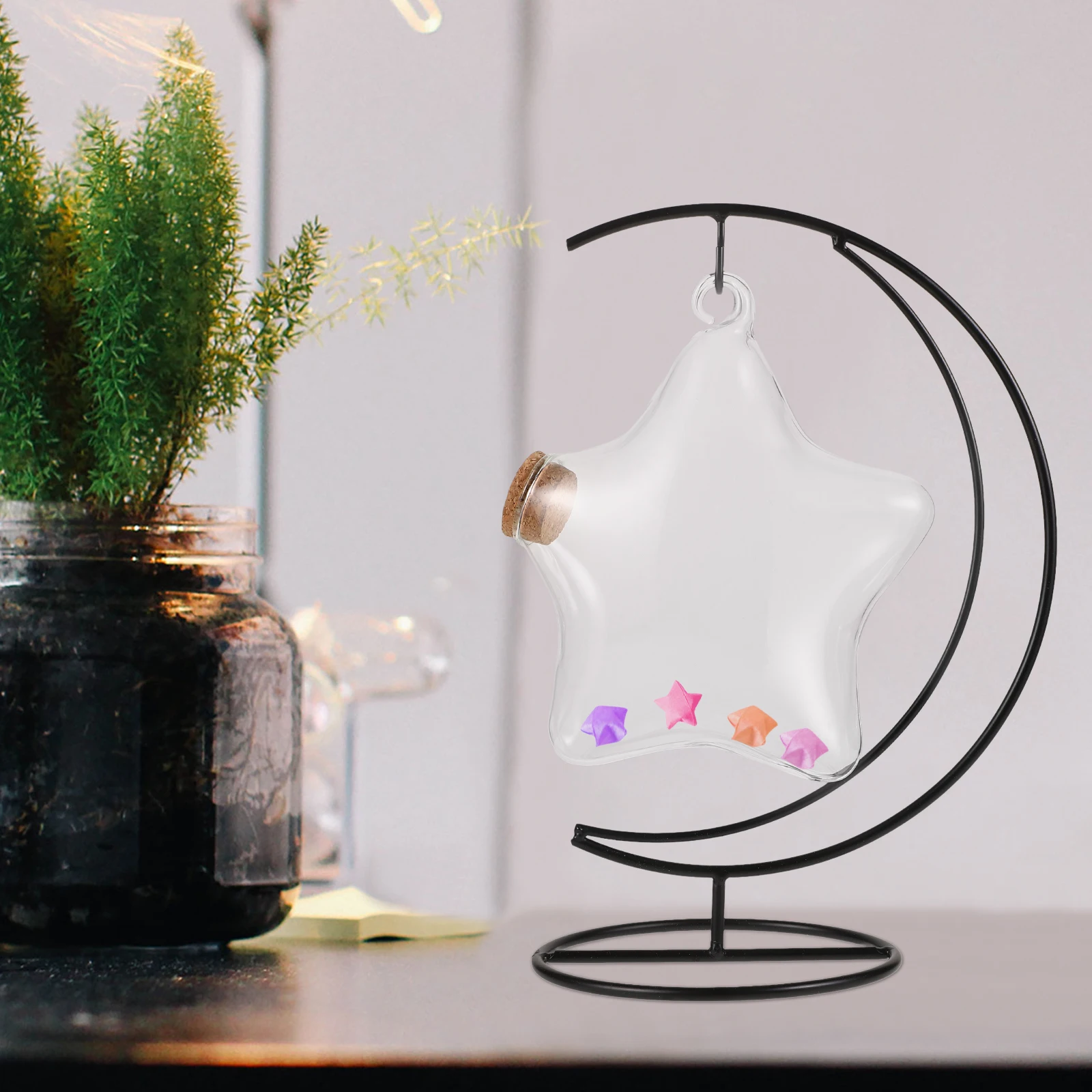 

1Set Wishing Bottle Transparent Glass Star Origami Container for DIY Landscape Craft Decorative Glass Jar for Wishes