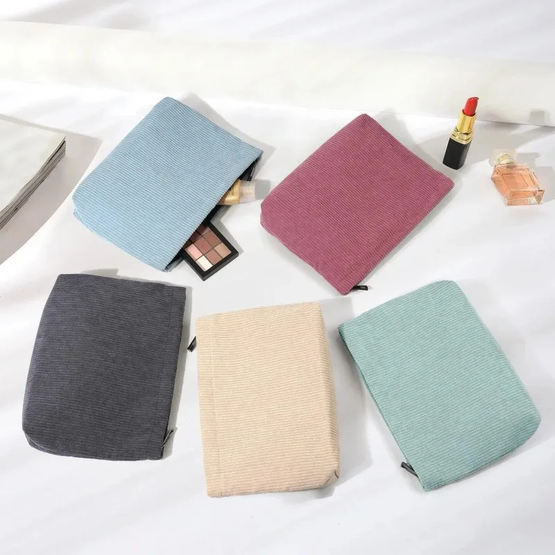 코듀로이 여행용 화장품 가방 휴대용 메이크업 수납 가방 여성용 대용량 지퍼 메이크업 정리 가방 클러치