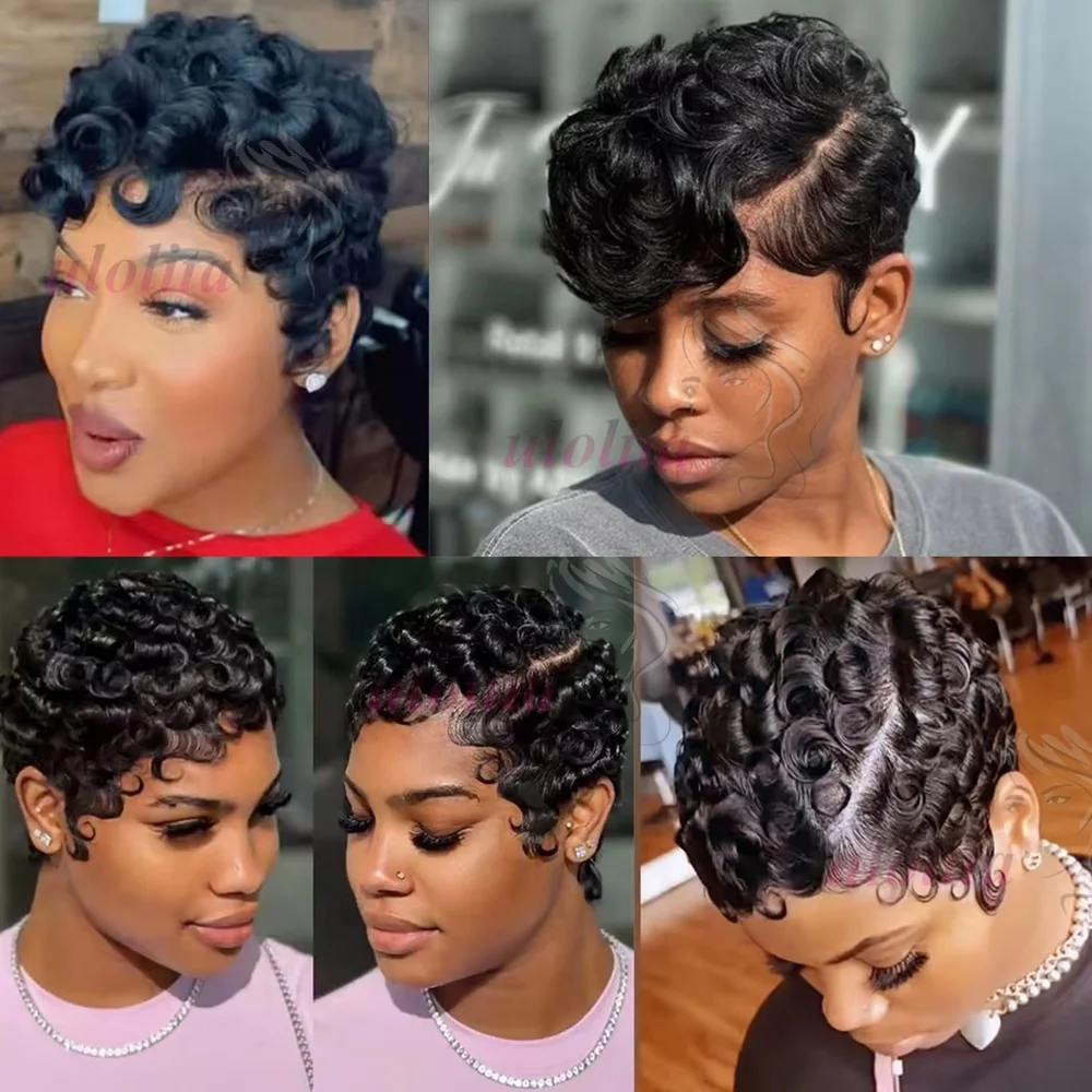 Chioma Lockige Pixie-Cut-Perücke 13X4 Full Lace Frontal Perücke Kurzer Bob Echthaarperücken für Frauen Kleberlose Lace-Perücke mit vorgezupftem Haaransatz – Detail 1