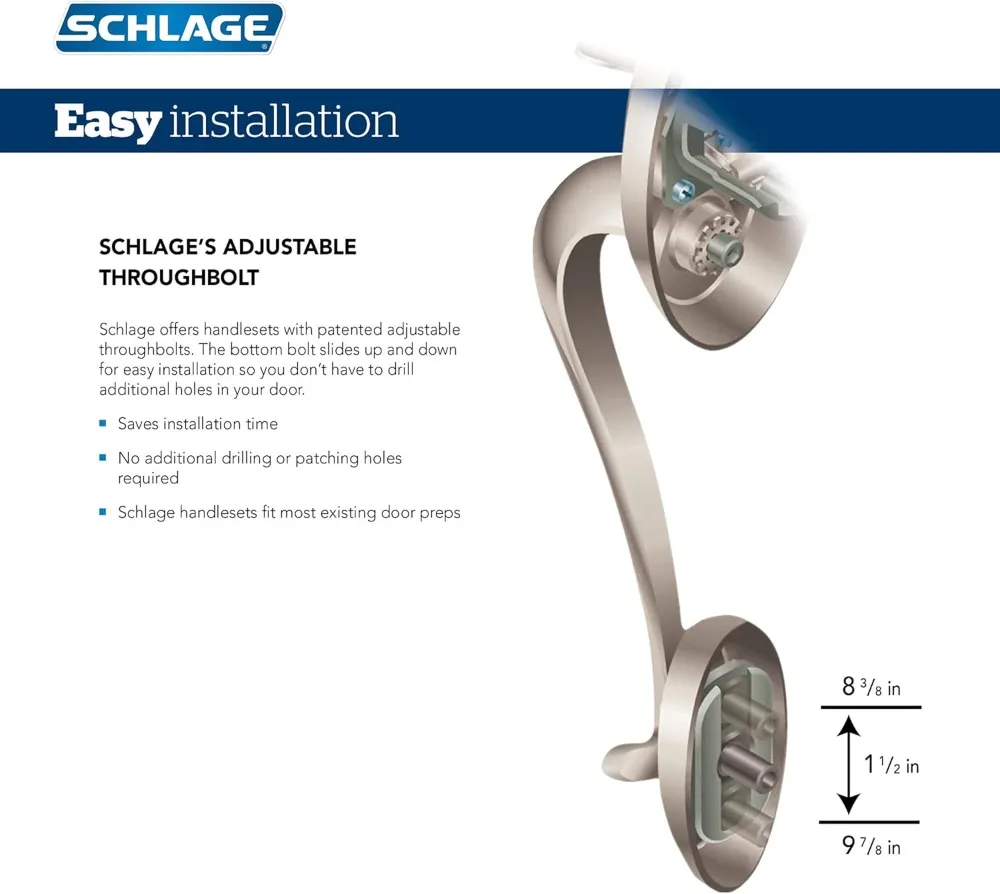 SCHLAGE-Único cilindro Handleset e botão Plissan, Bronze envelhecido, F60 PLY 716