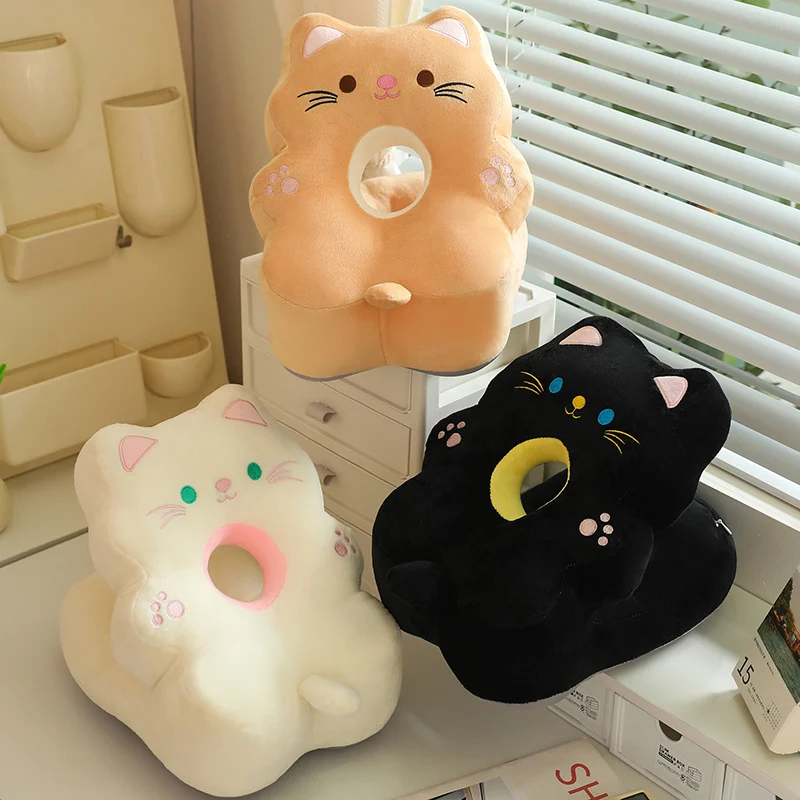 Portable Cartoon Cat Plush Nap Pillow Animal Pattern Wear Resistant Desk Rest Pillow Soft Hollow Hole Sleeping Pillow Office
