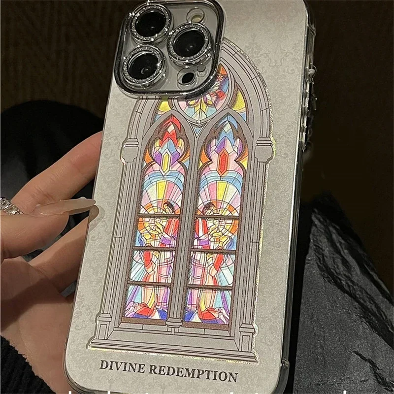 Retro Artwork European Style Church Glass Phone Case For iPhone 15 14 13 12 Pro Max Literature Cases Shockproof Soft Back Cover