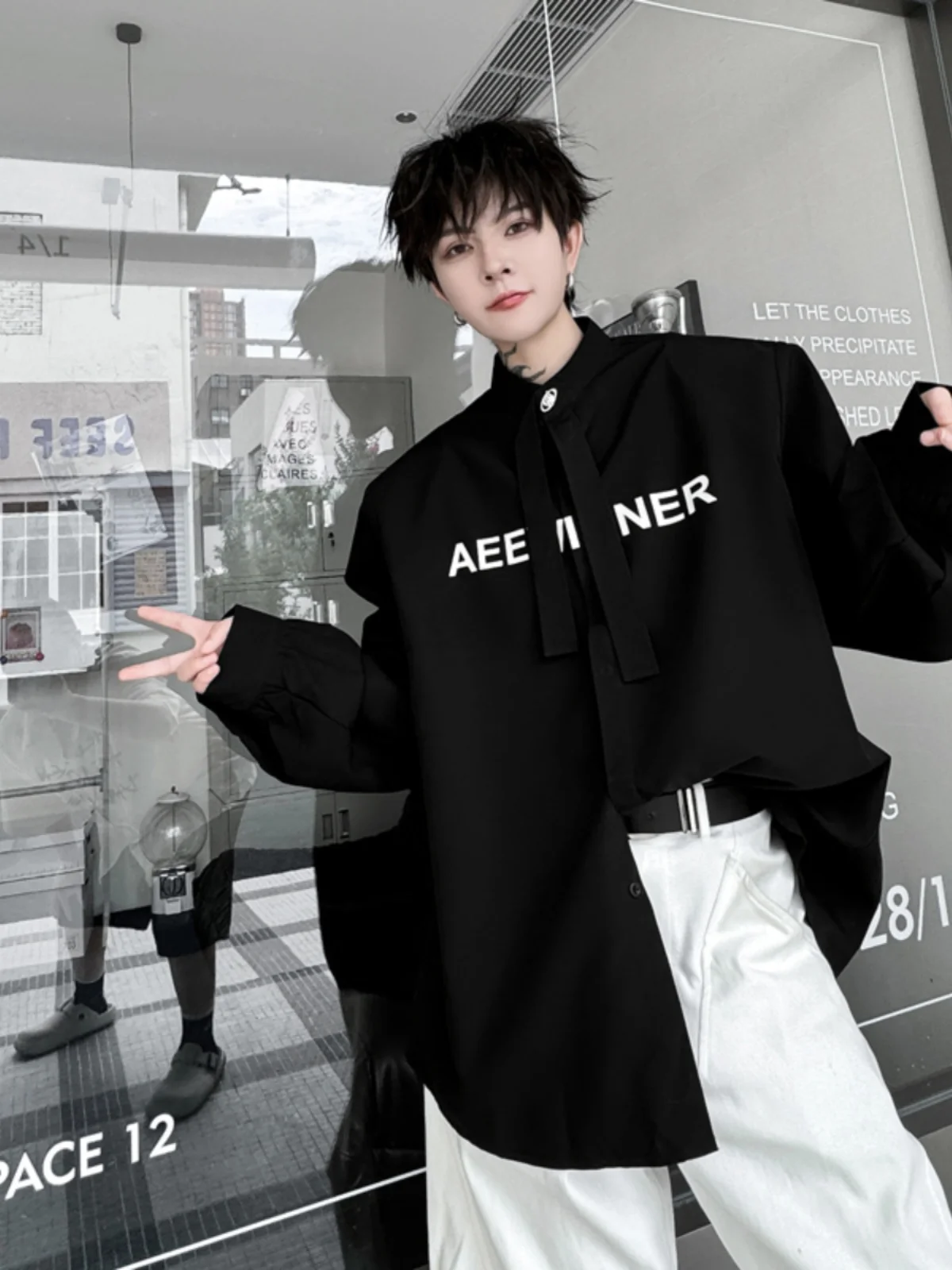 

Long Sve irt Metal Bule Print Свободные мужские и женские модные полиэфирные волокна Весна Лето Осень Зима irt