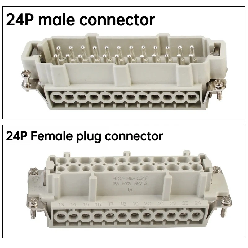 1pcs Rectangle Heavy Duty Connector Hdc-he-04/6...24/32/48 Core Pins Aviation Industry Plug Socket Waterproof Connector 500v 16a