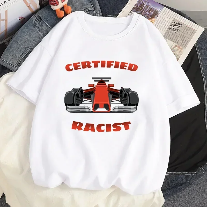 certified racist t shirt White tee  Casual Broadcloth Tops Black T-shirt of Women clothes  oversized cotton t shirt