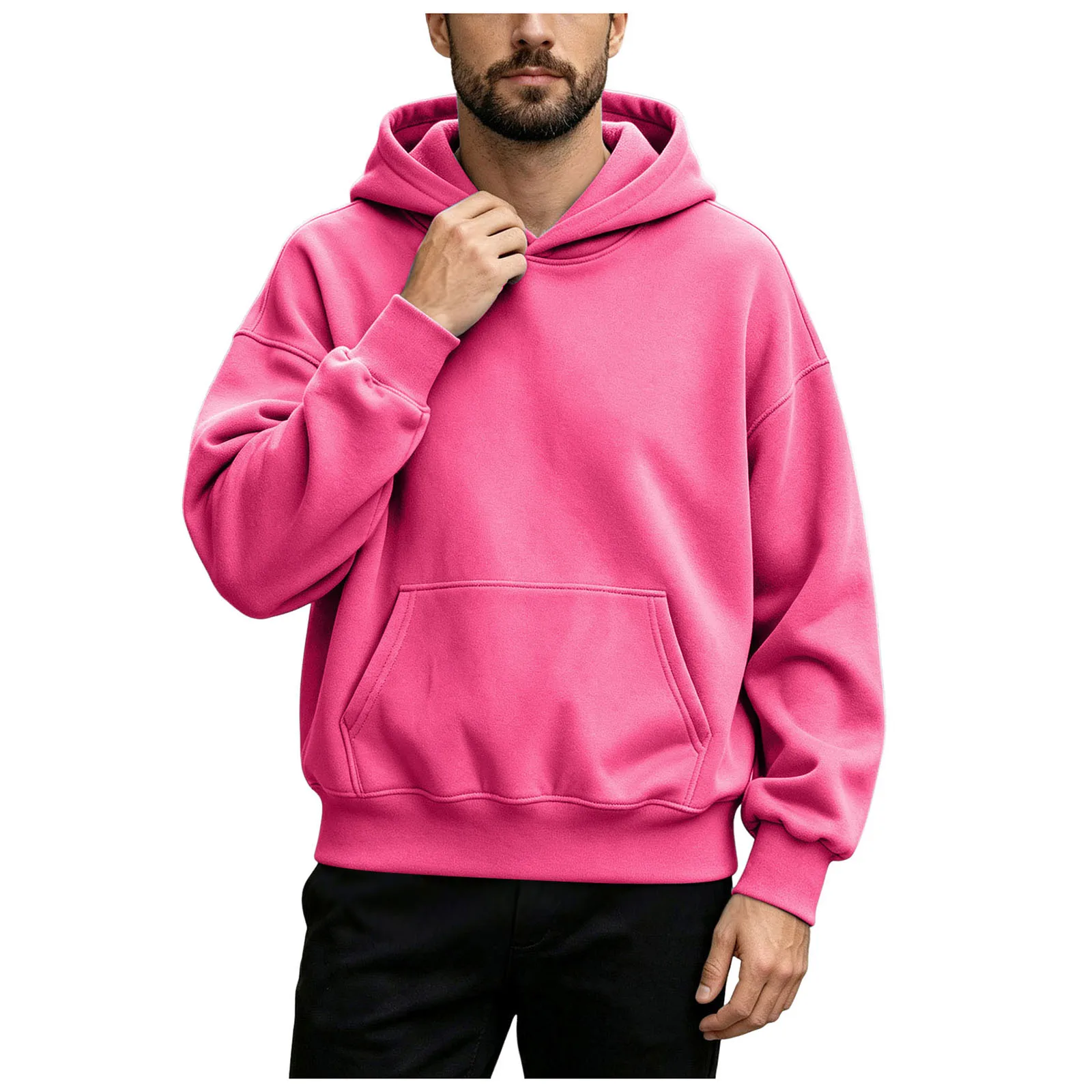 Basic Warm Fleece Hoodie Men's Sweatshirt Design Drop Shoulders Solid Color Trendy Versatile Loose Top Regular Fir Sweatshirts