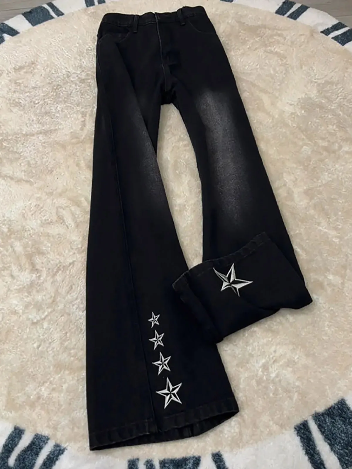 

Bla Embroidered Star Denim Jeans Men's Heavyweight Cool Straight Leg Floor-Length American Sle Casual Youth Jeans
