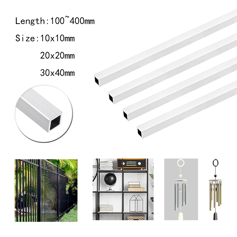 1 قطعة أنبوب مربع من الألومنيوم مع مواصفات 10 × 10 مم / 20 × 20 مم / 30 × 40، طول 100 مم / 150 مم / 200 مم / 400 مم