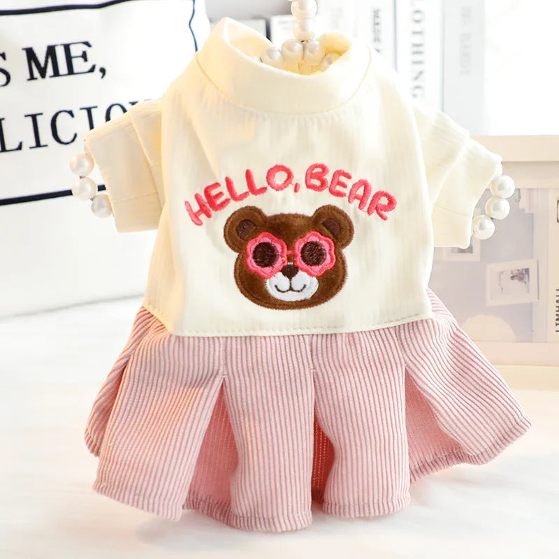 Pet Dog Clothes Hoodies Dress for Dogs Clothing Cat Small Hello Bear Print Princess Skirt Cute Sweet Chihuahua Pet Products 2024