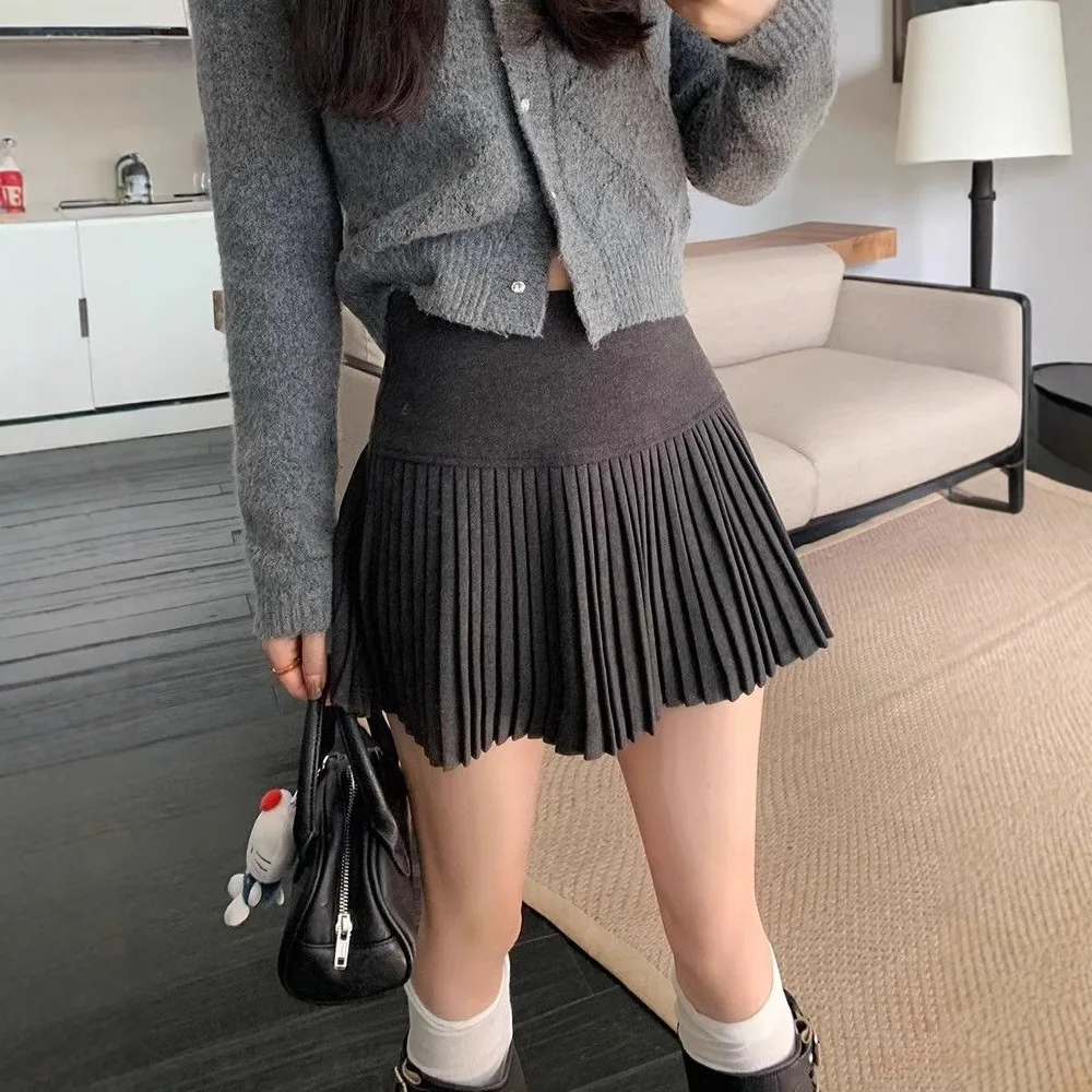 

Woolen Pleated Skirt Short Skirt A-shaped Skirt 2026 Spring, Autumn and Winter with Safety Pants