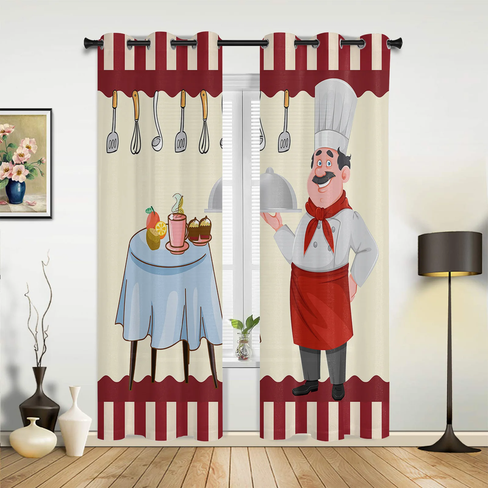 Chef Kitchen Gourmet Knife And Fork Curtains for Bedroom Living Room Drapes Kitchen Kid's Room Window Curtain Modern Home Decor