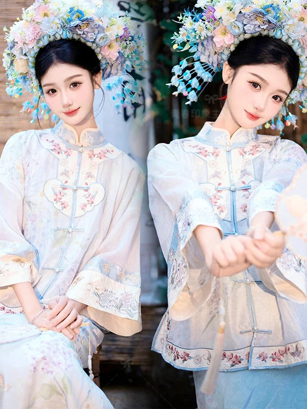 

Traditional Hanfu Women's Clothing Ming Dynasty Embroidered Floral Hairpin Photography Costume Ethnic Retro Style Photography