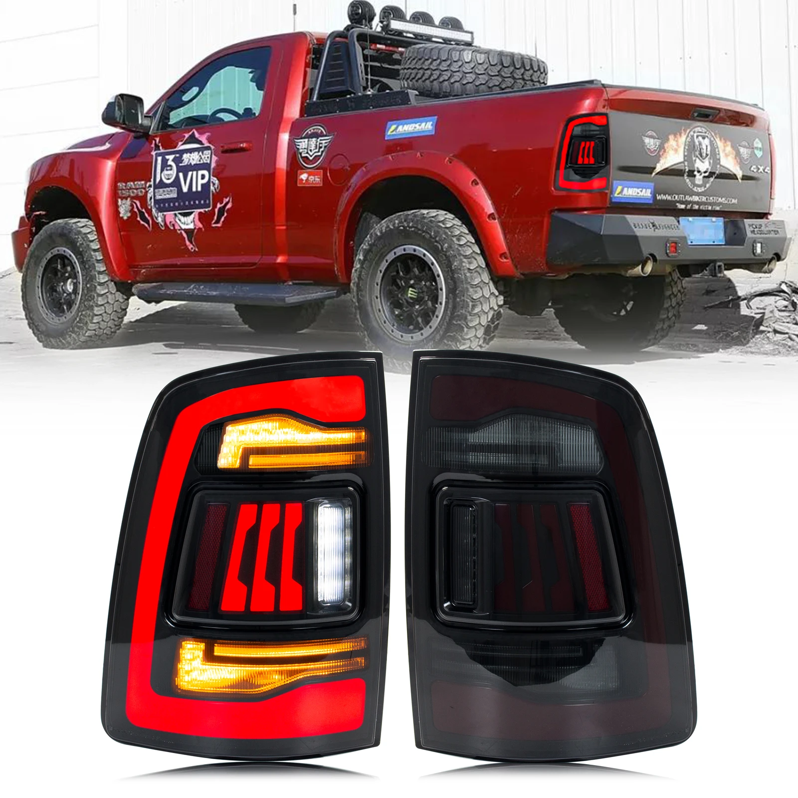 

LED Tail Lights Assembly for Dodge Ram 2009-2018 4th GEN Sequential Smoked Sequential Turn Signal Trunk Rear Brake Lamps