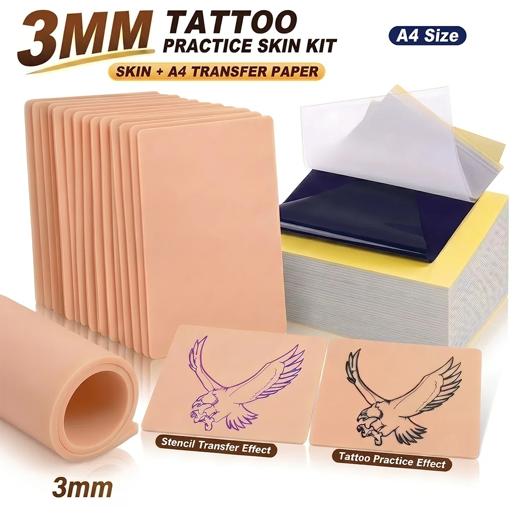 3MM Tattoo Practice Skin Stencil Transfer Paper Kit Double Sided Silicone Fake Skin for Beginners Artists Tattoo Accessories