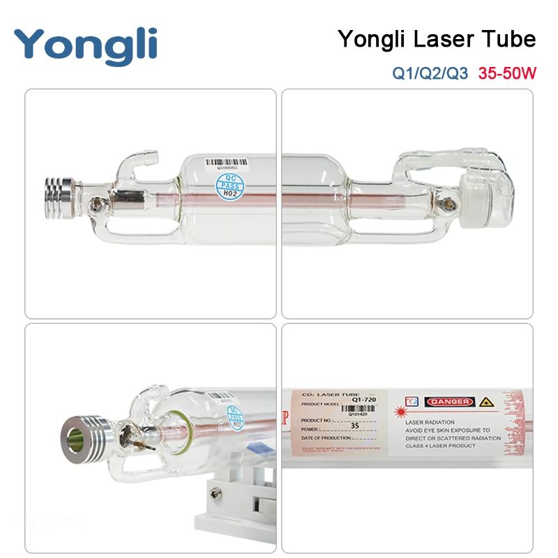 Yongli Q Series 38W 40W 45W  CO2 Glass Laser Tube Glass Head Laser Equipment Parts for Laser Engraving Cutting Machine